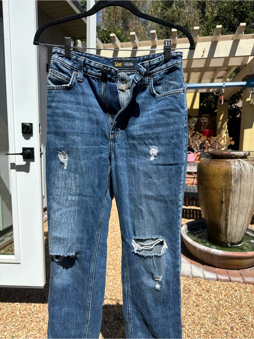 Lee Women's Distressed Dark Blue Straight-Leg Jeans